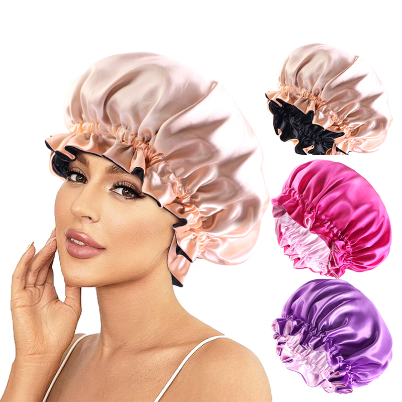 Satin Hair Bonnet - جديد الصلبة مطاطا طبقة مزدوجة الساتان