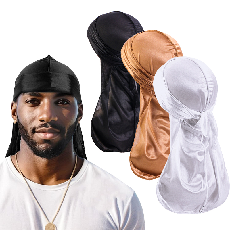 Satin Hair Bonnet - 3 قطعة/الوحدة طويلة Durag الحرير الساتان
