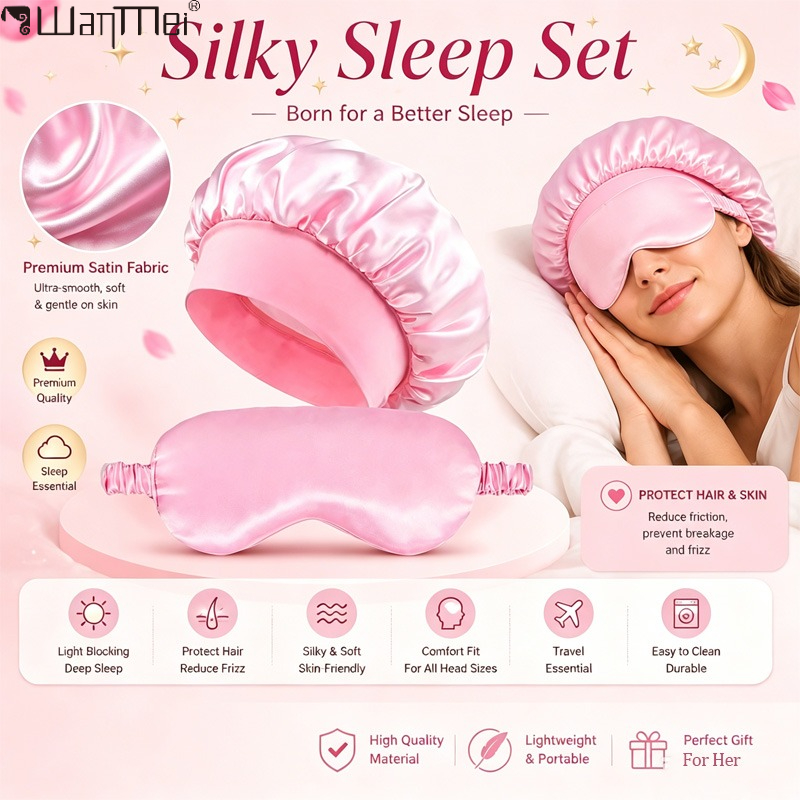 Satin Hair Bonnet - ﻿ طقم قناع نوم من الساتان،