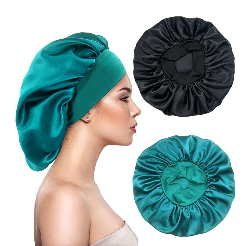 Satin Hair Bonnet - 2 قطعة/الوحدة المرأة الساتان الصلبة الأغطية